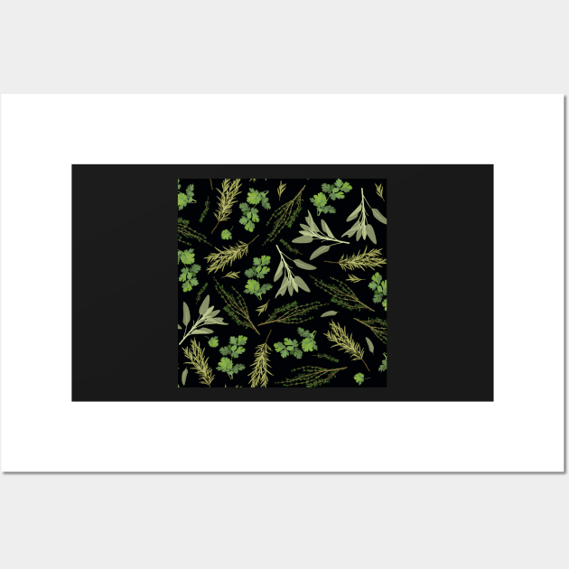 Parsley, sage, rosemary and thyme - black Wall Art by kobyakov